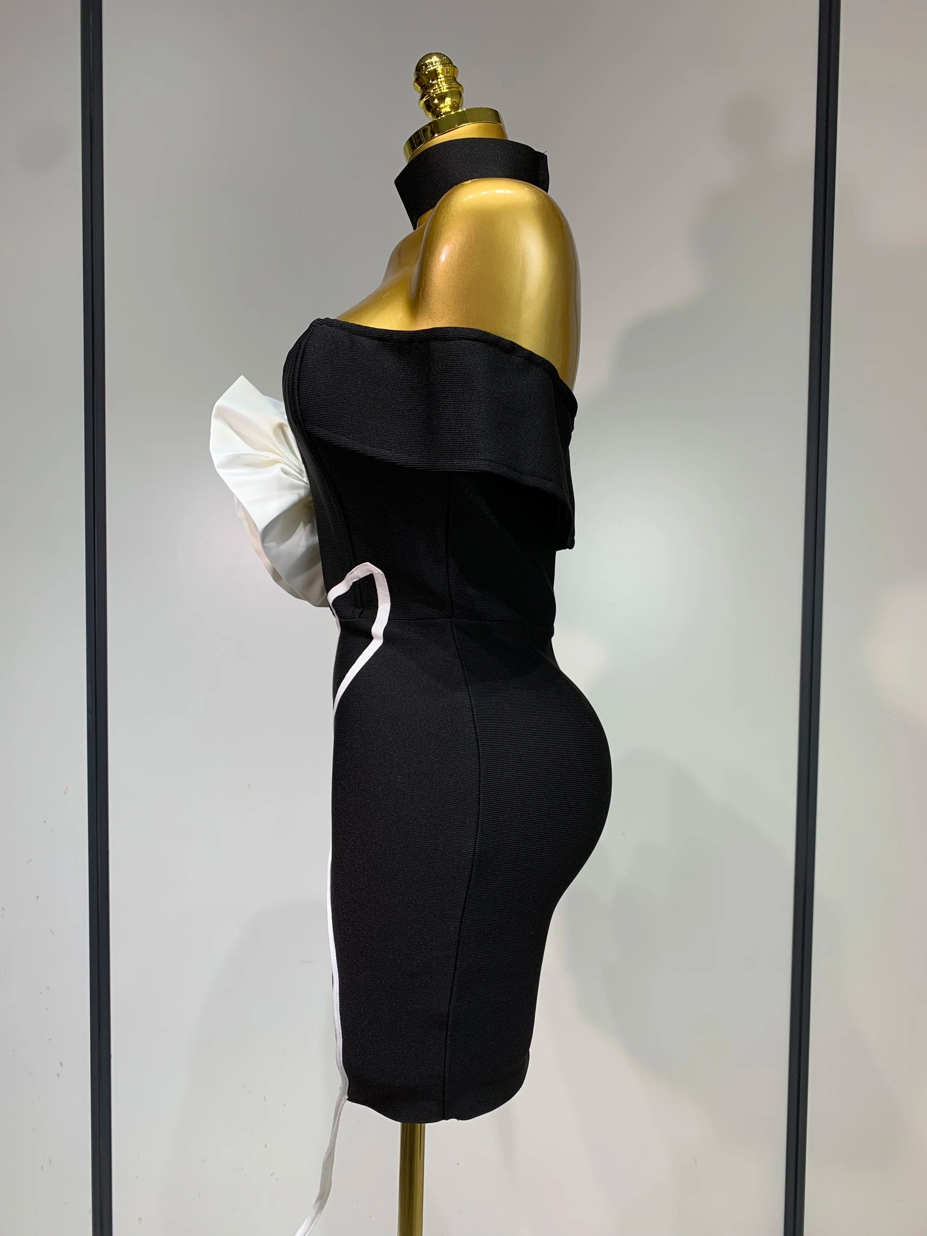 White & Black Flower Mini Bodycon Dress