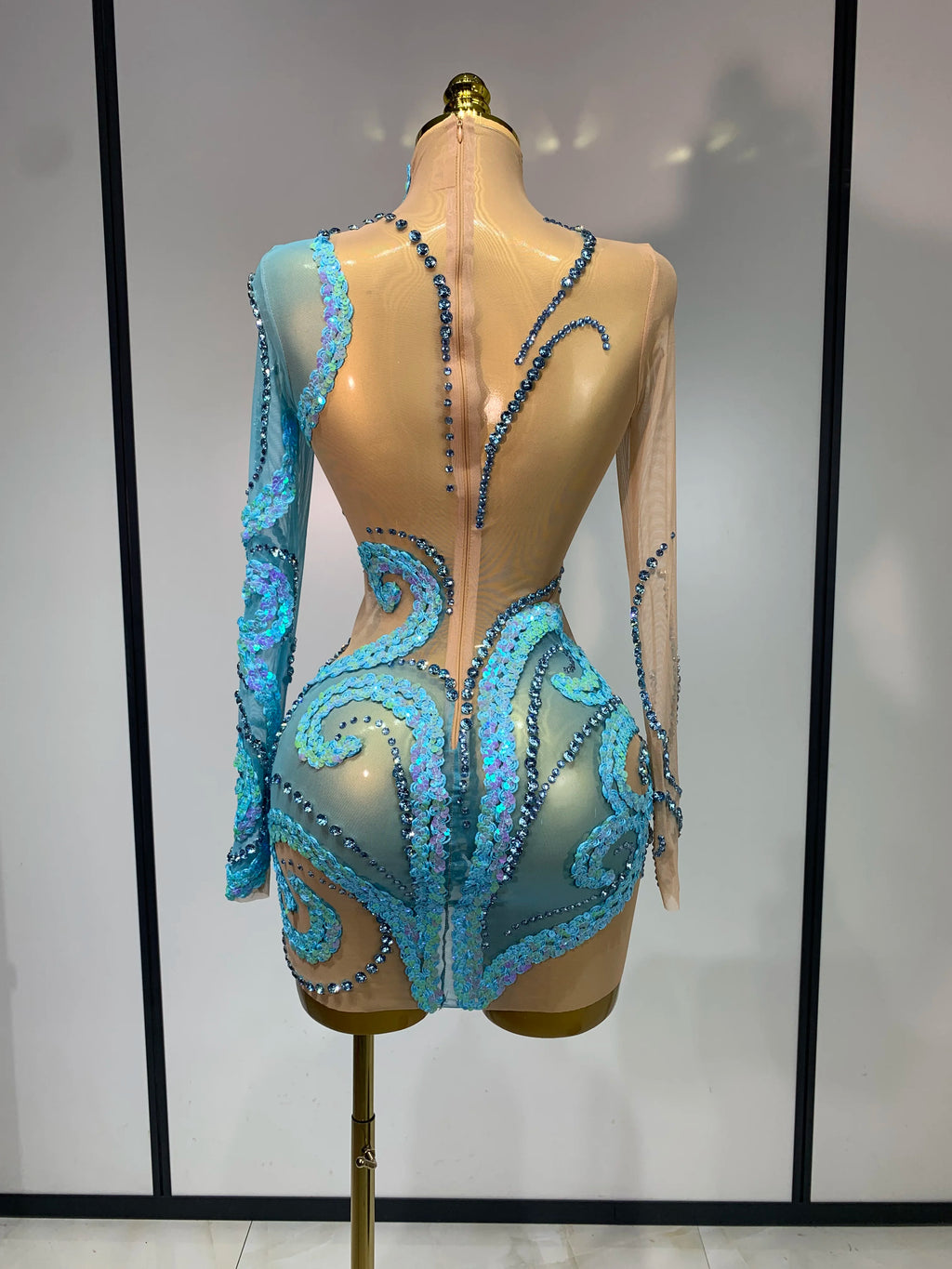 Ocean Swirl Sequin Mini Mesh Dress
