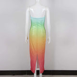 Rainbow Gradient Ombre Mermaid Bodycon Tube Dress