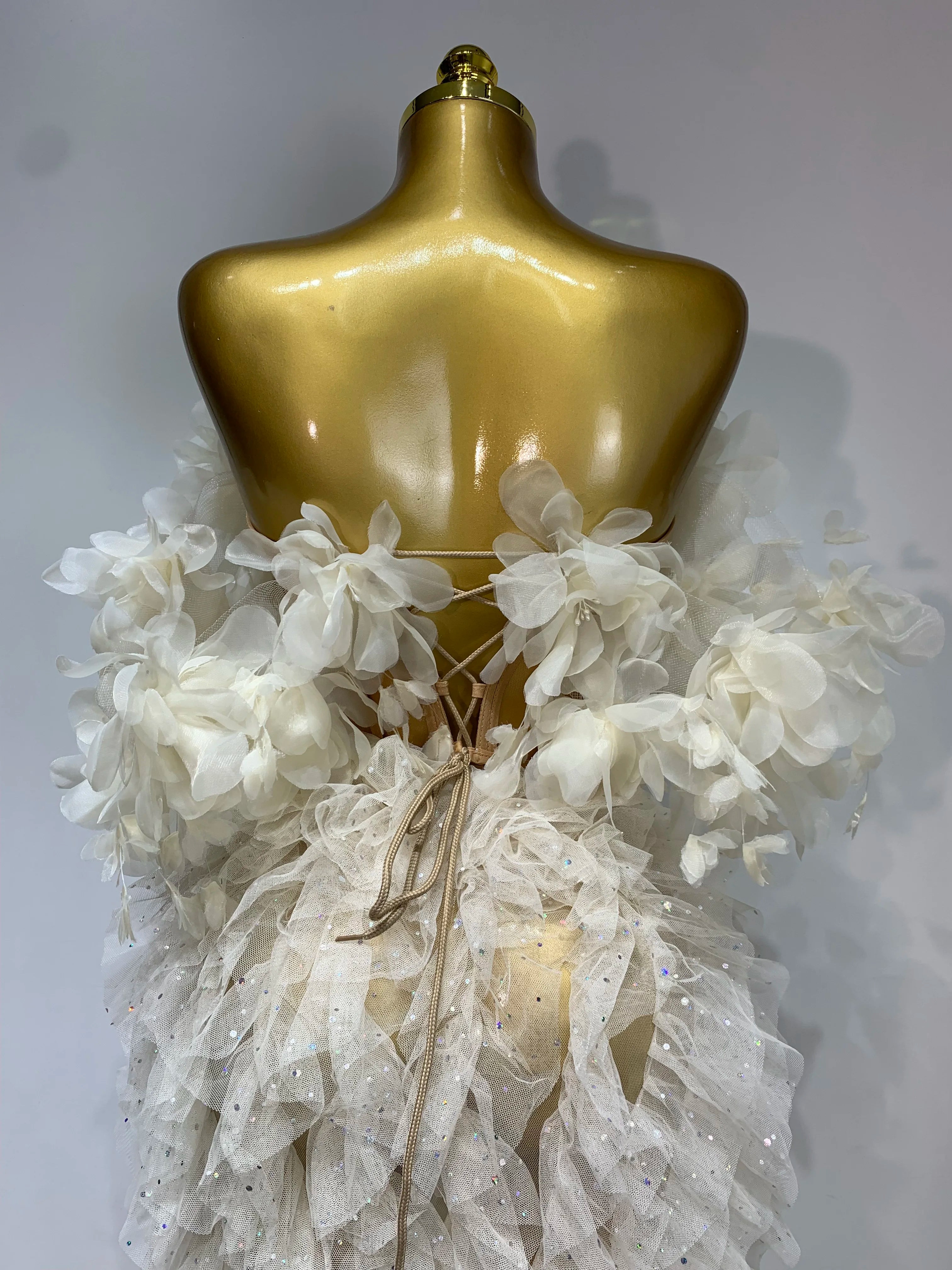 Flower Corset Mesh Two Piece Skirt Set
