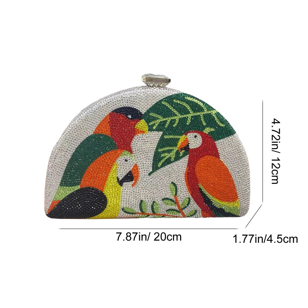Parrot Diamond Rhinestone Crystal Clutch Bag