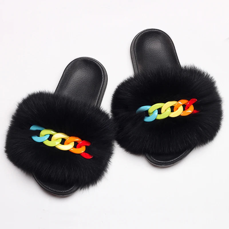 Fluffy Fur Chain Slippers