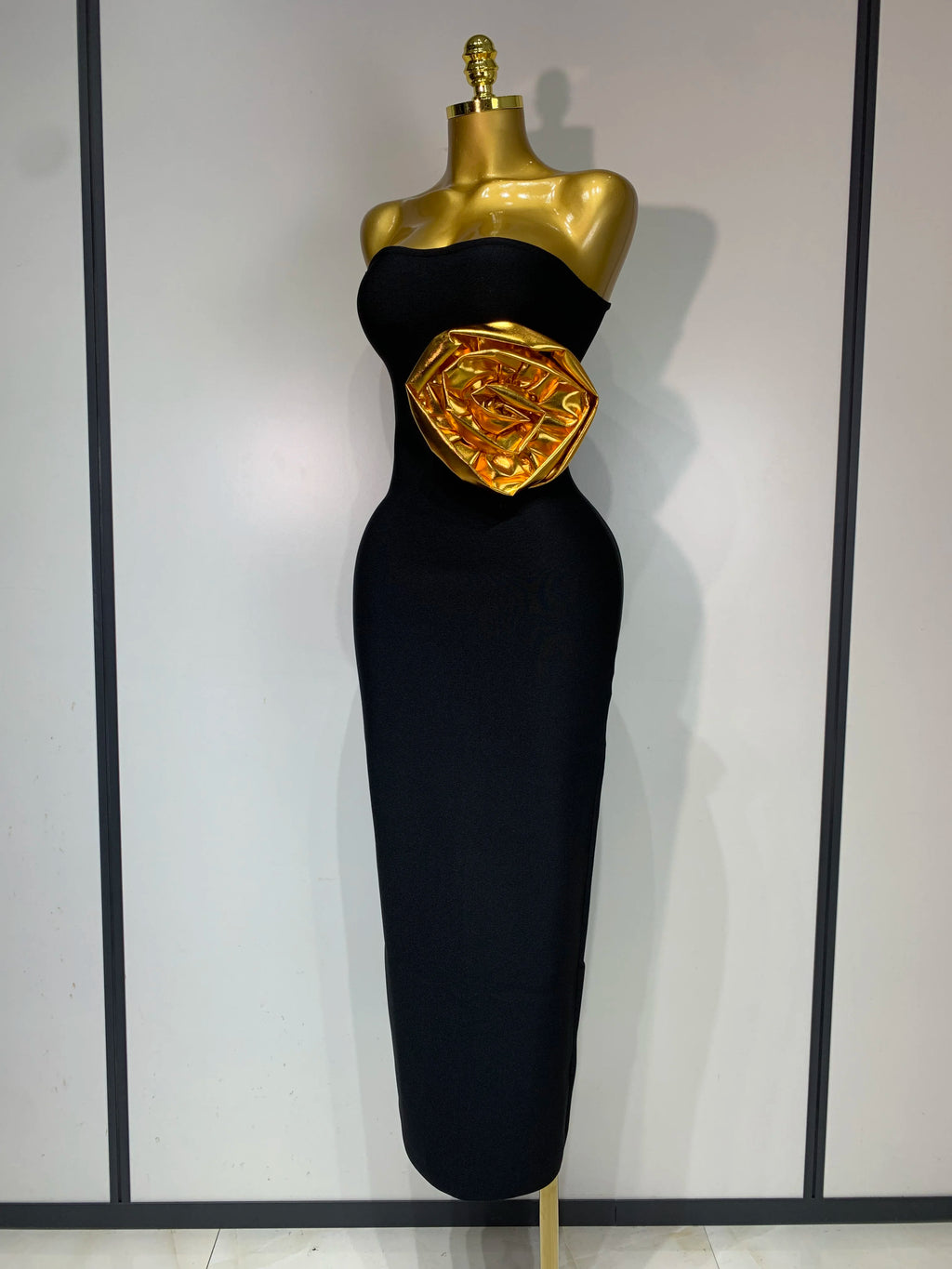 Black Gold Rose Tube Dress