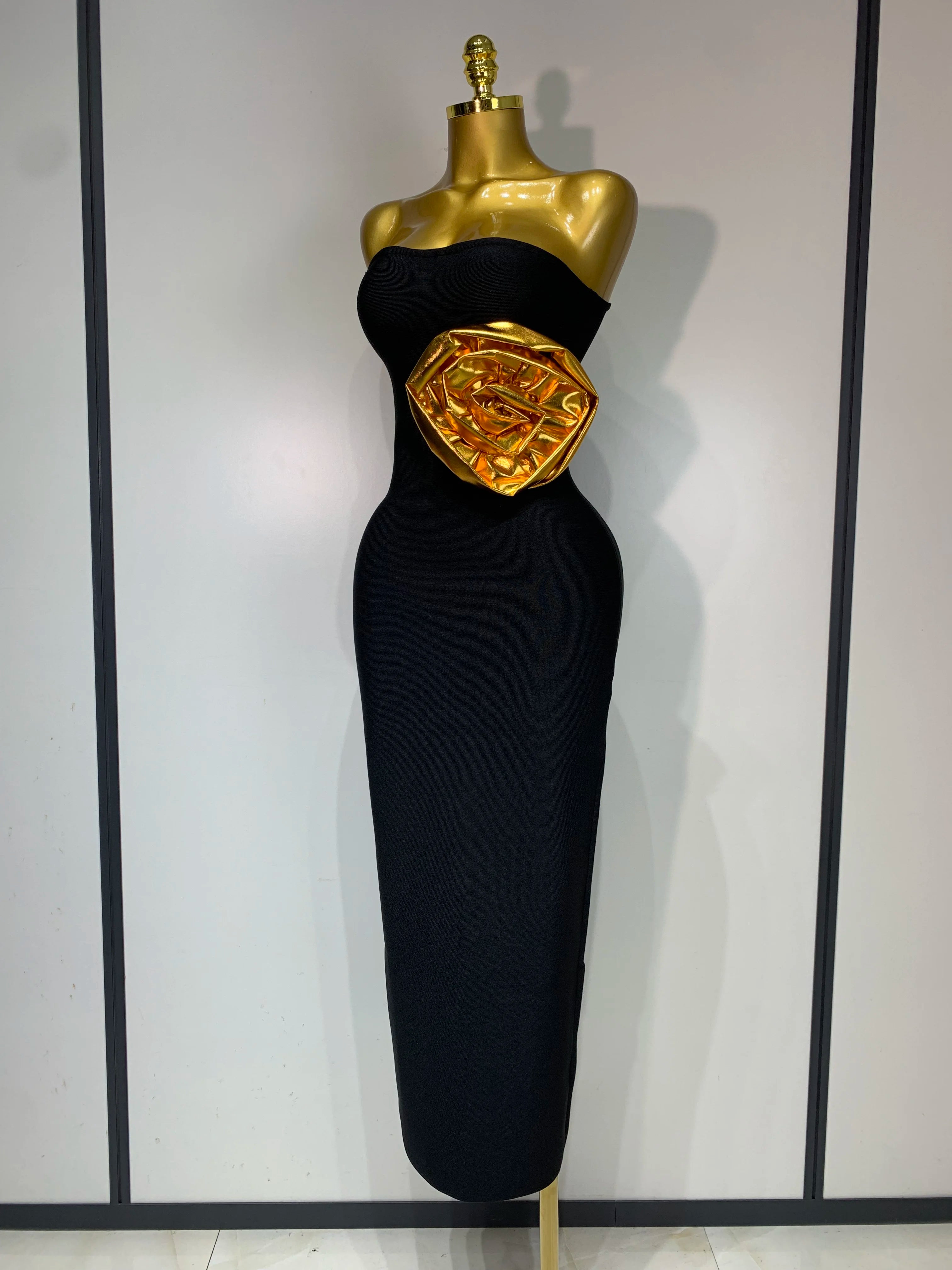 Black Gold Rose Tube Dress
