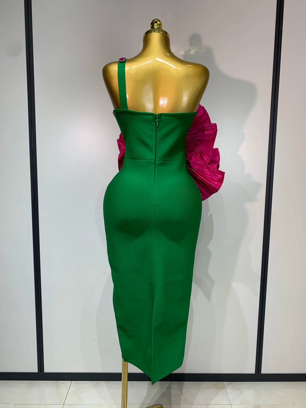 Flower Sparkly Crystal One Shoulder Dress