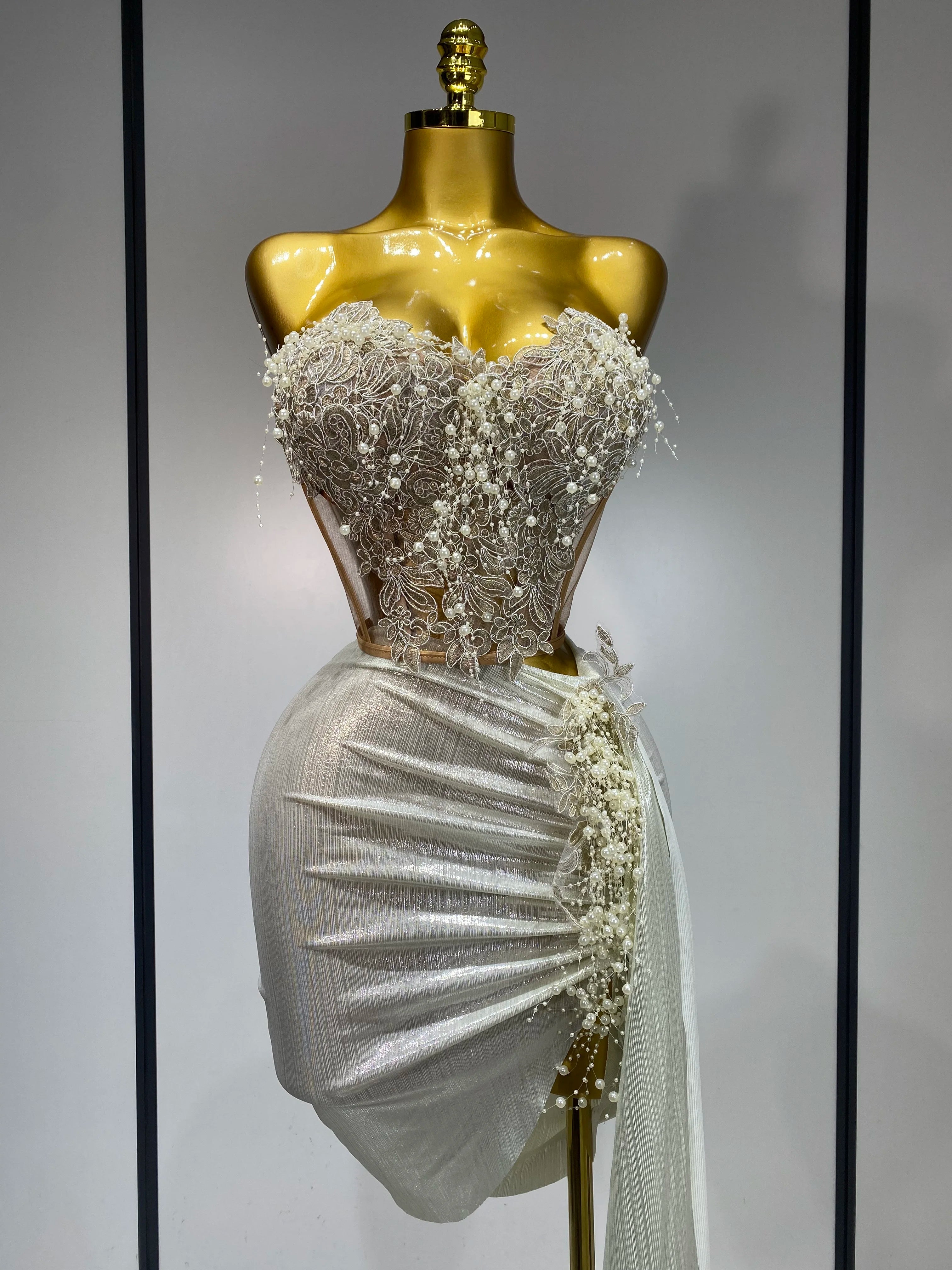 Elegant Pearl Mesh Two Piece Set
