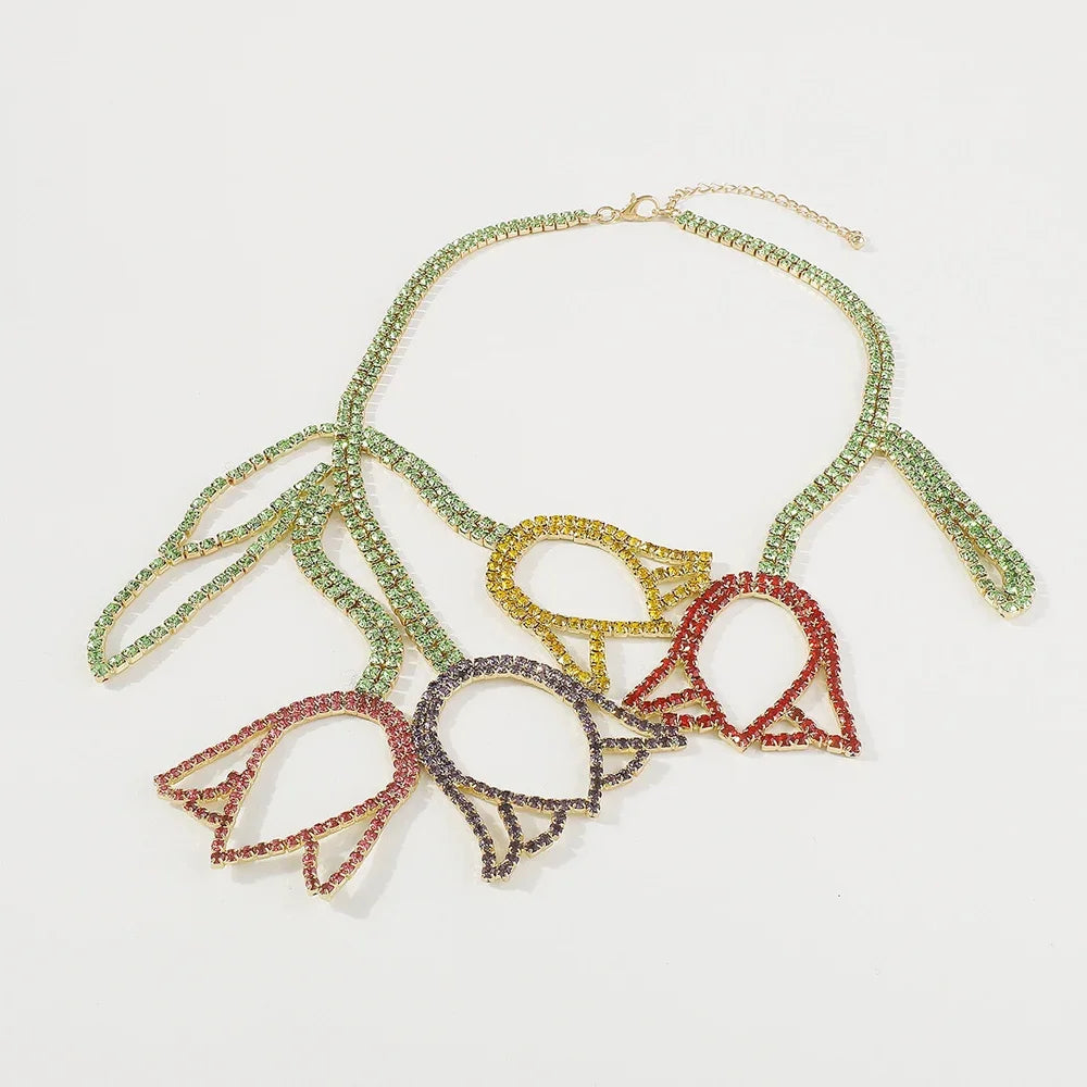 Flower Rhinestone Necklace Choker