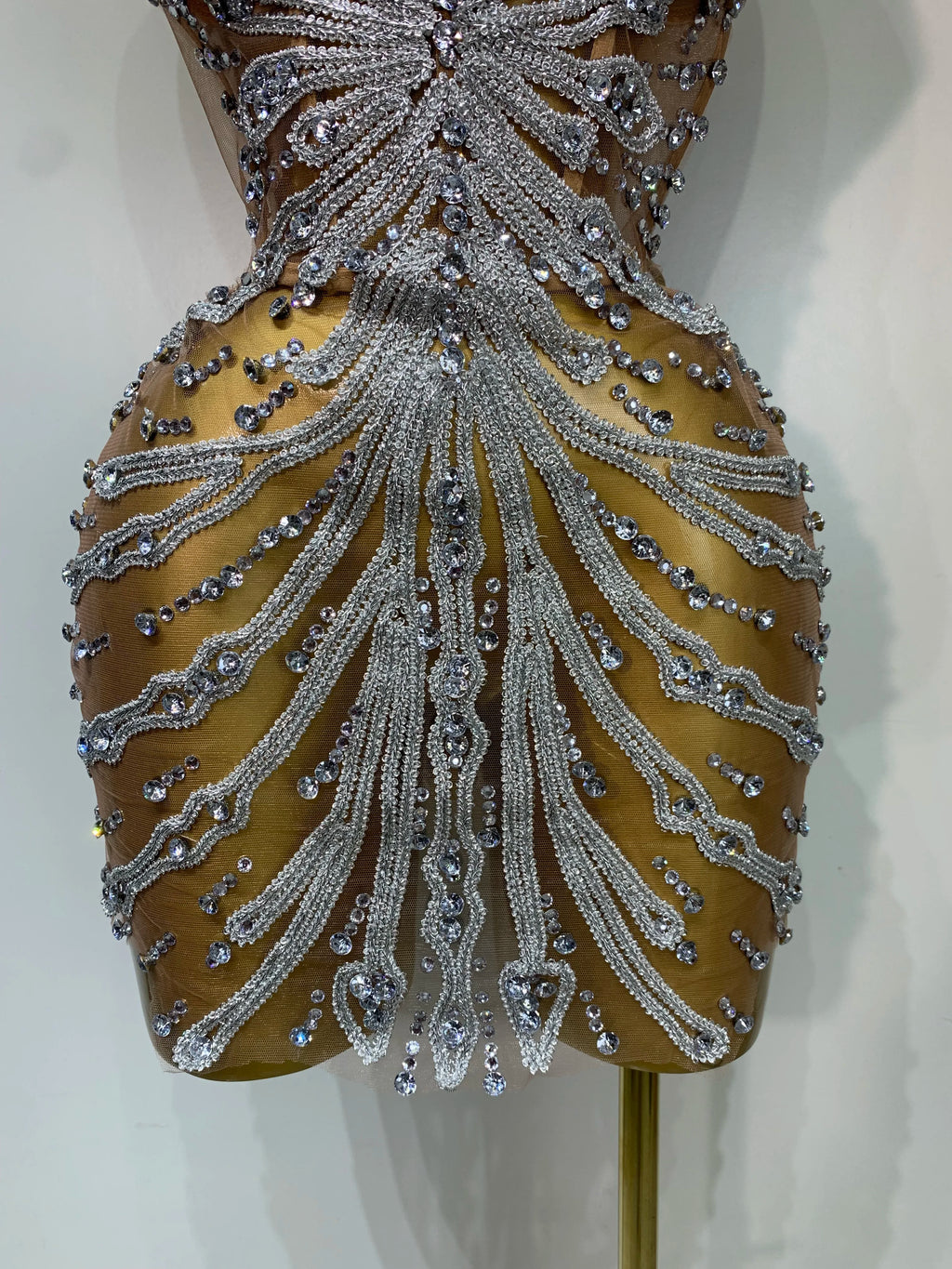 Mesh Rhinestones Mini Dress