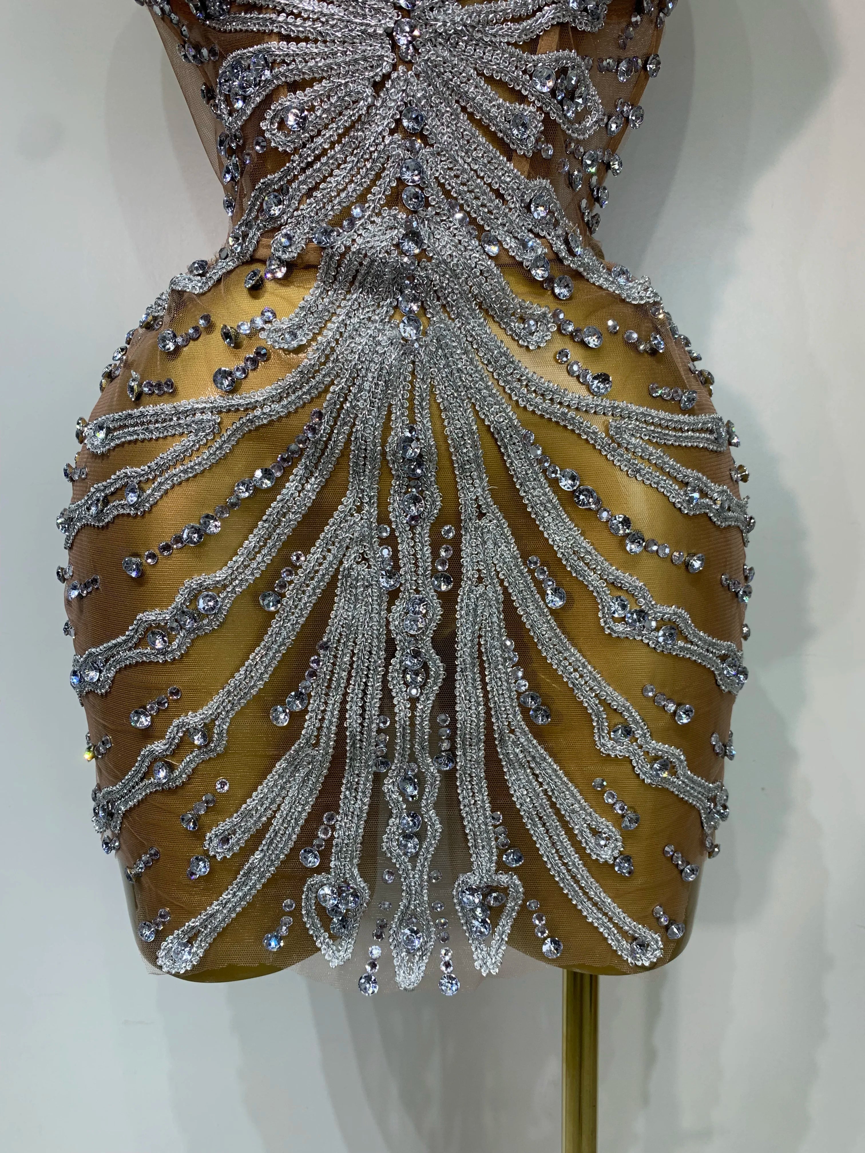Mesh Rhinestones Mini Dress