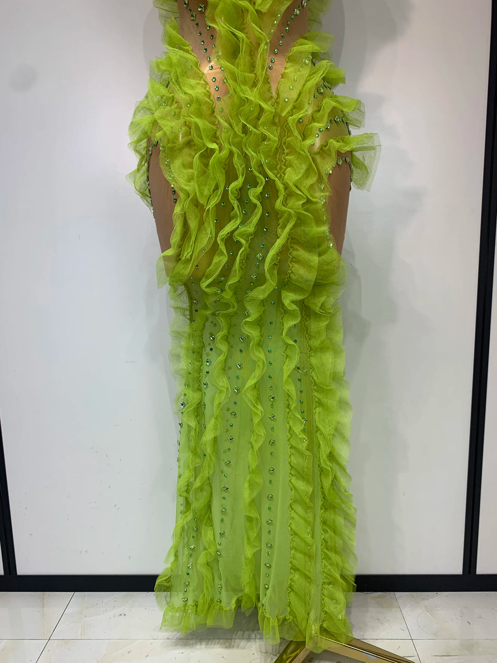 Sparkly Green Rhinestones Mesh Dress