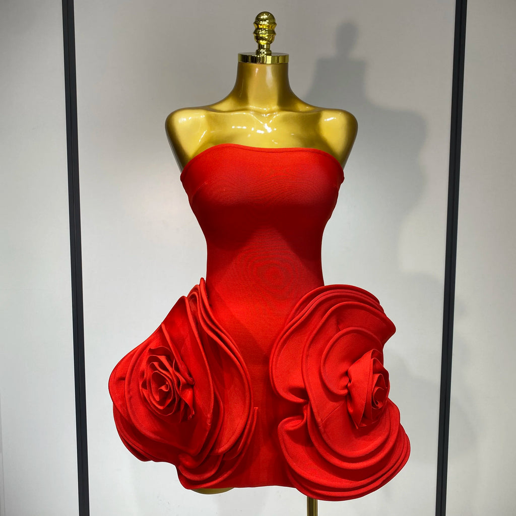 Red Rose Flower Mini Bodycon Dress