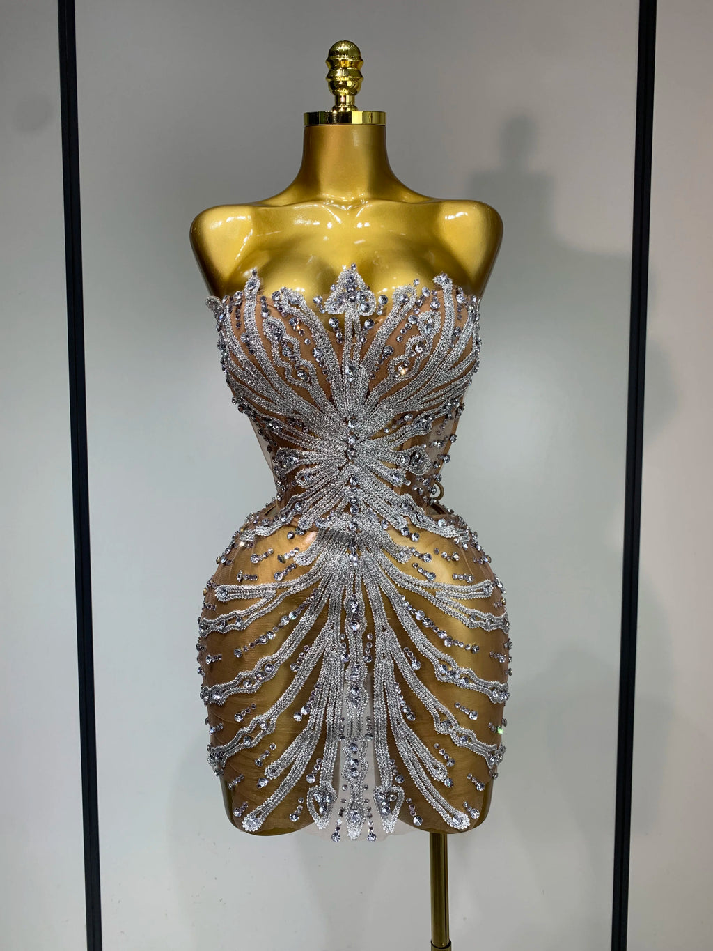 Mesh Rhinestones Mini Dress