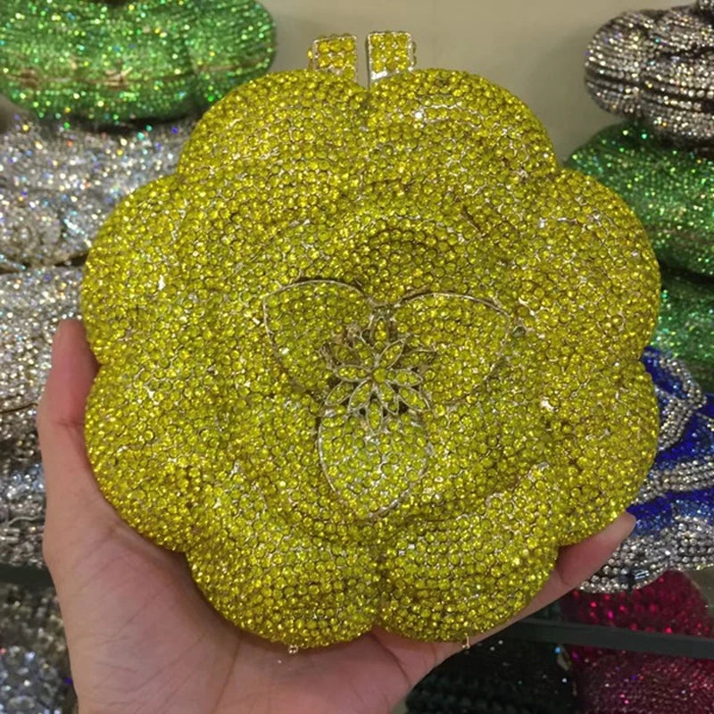 Rose Flower Rhinestone Crystal Clutch