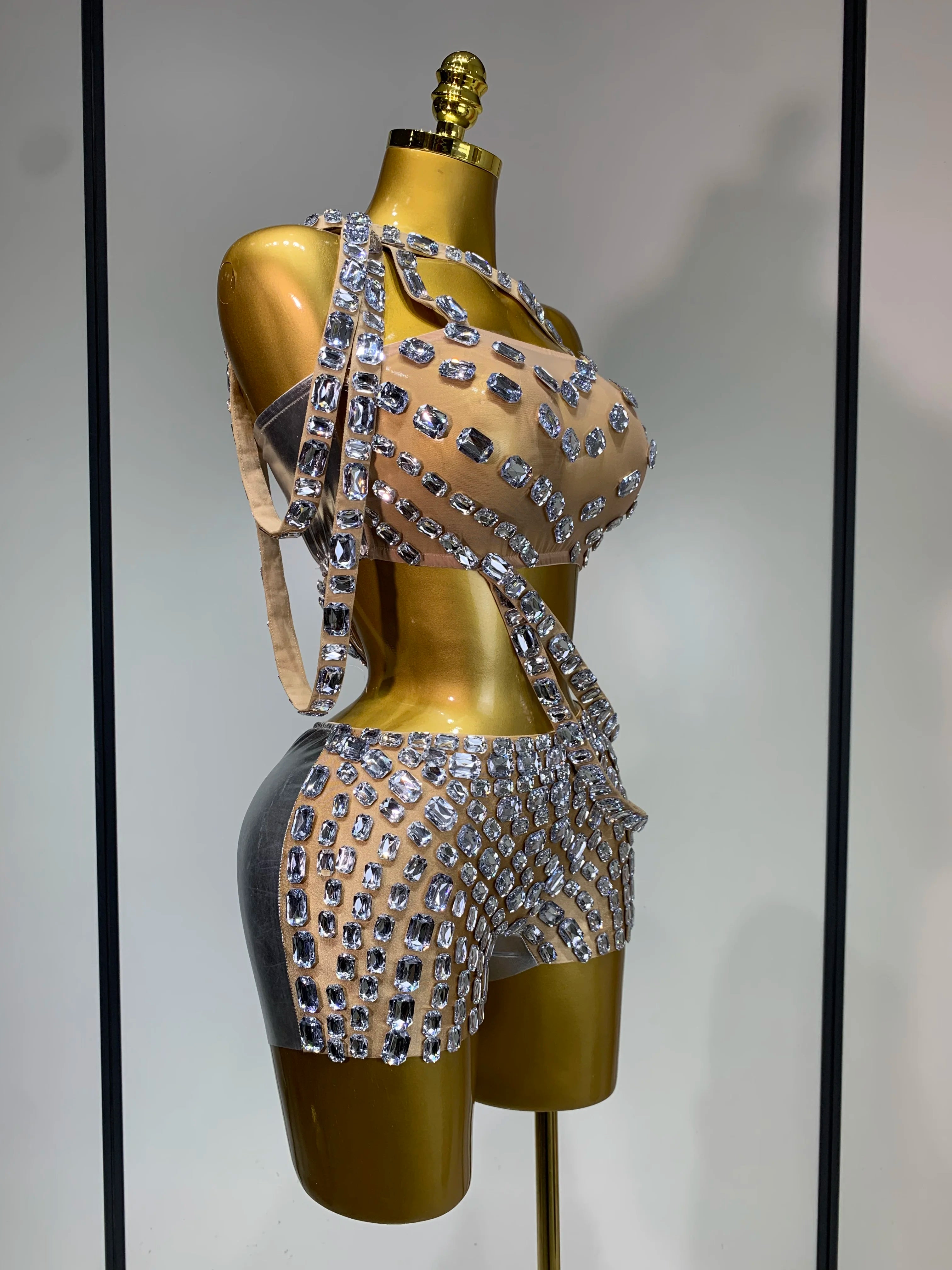 Luxury Diamonds Mesh Two Piece Shorts Set