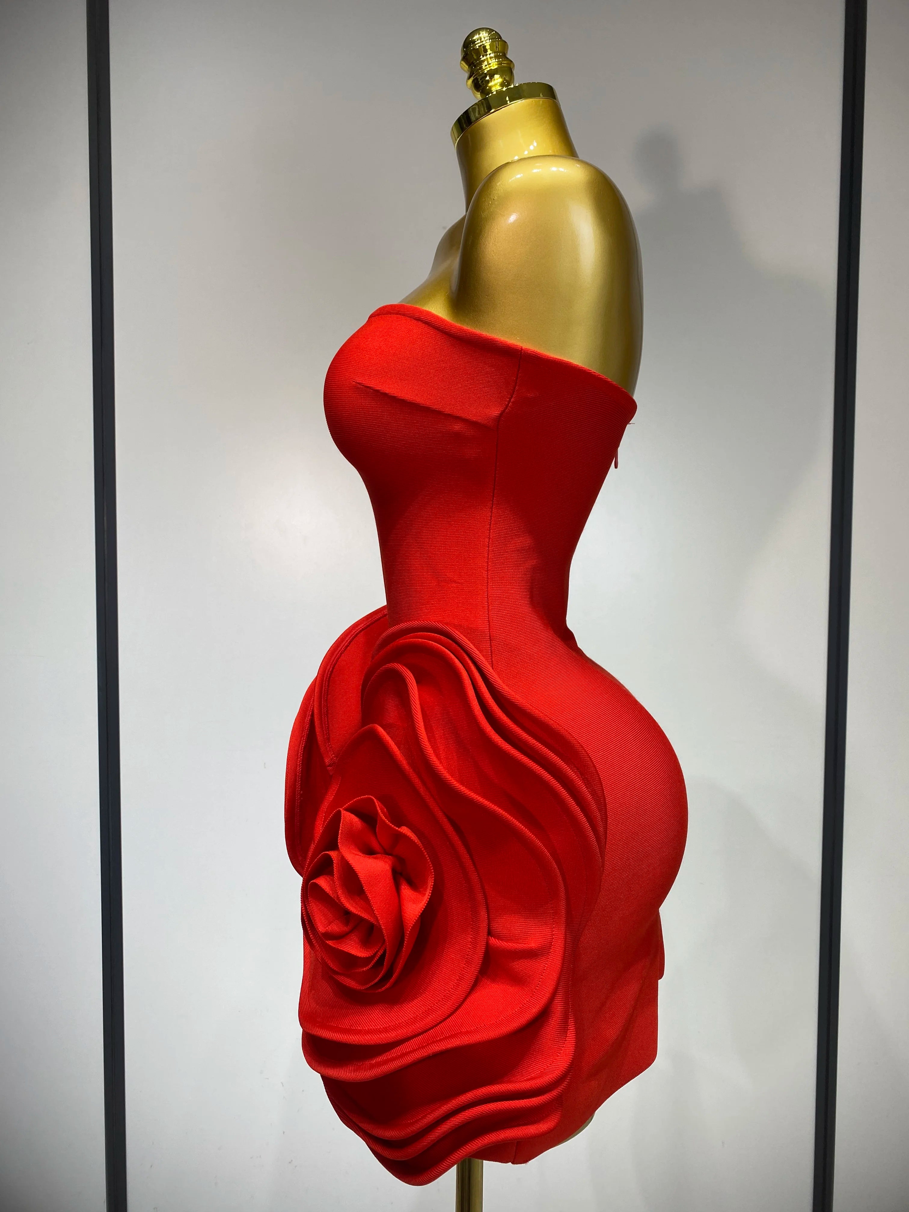 Red Rose Flower Mini Bodycon Dress