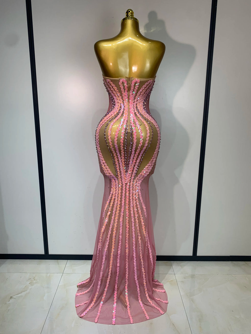 Pink Sequin Mesh Dress