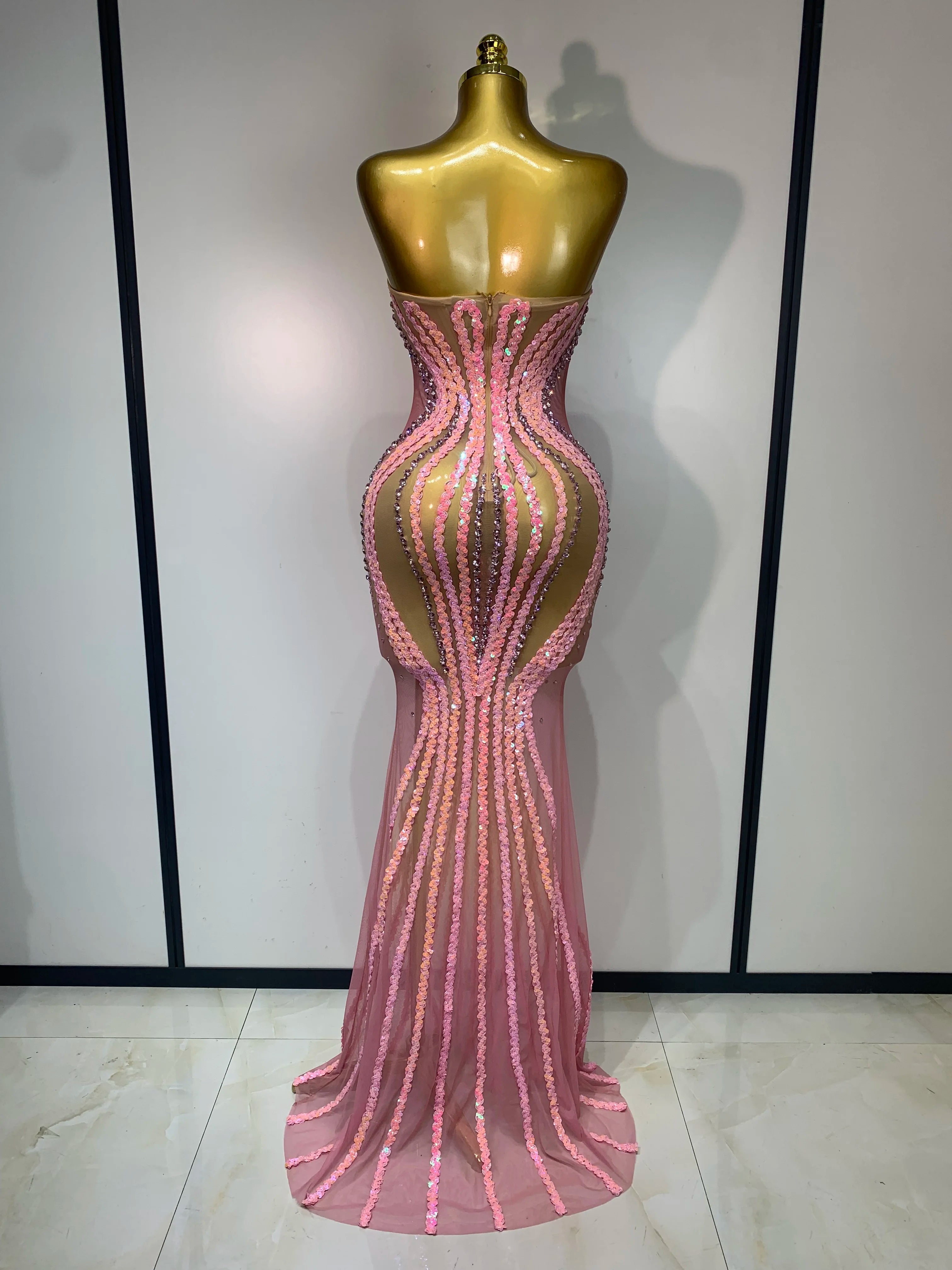 Pink Sequin Mesh Dress