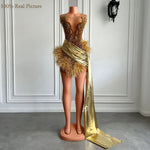 Luxury Gold Diamond Wrap Dress