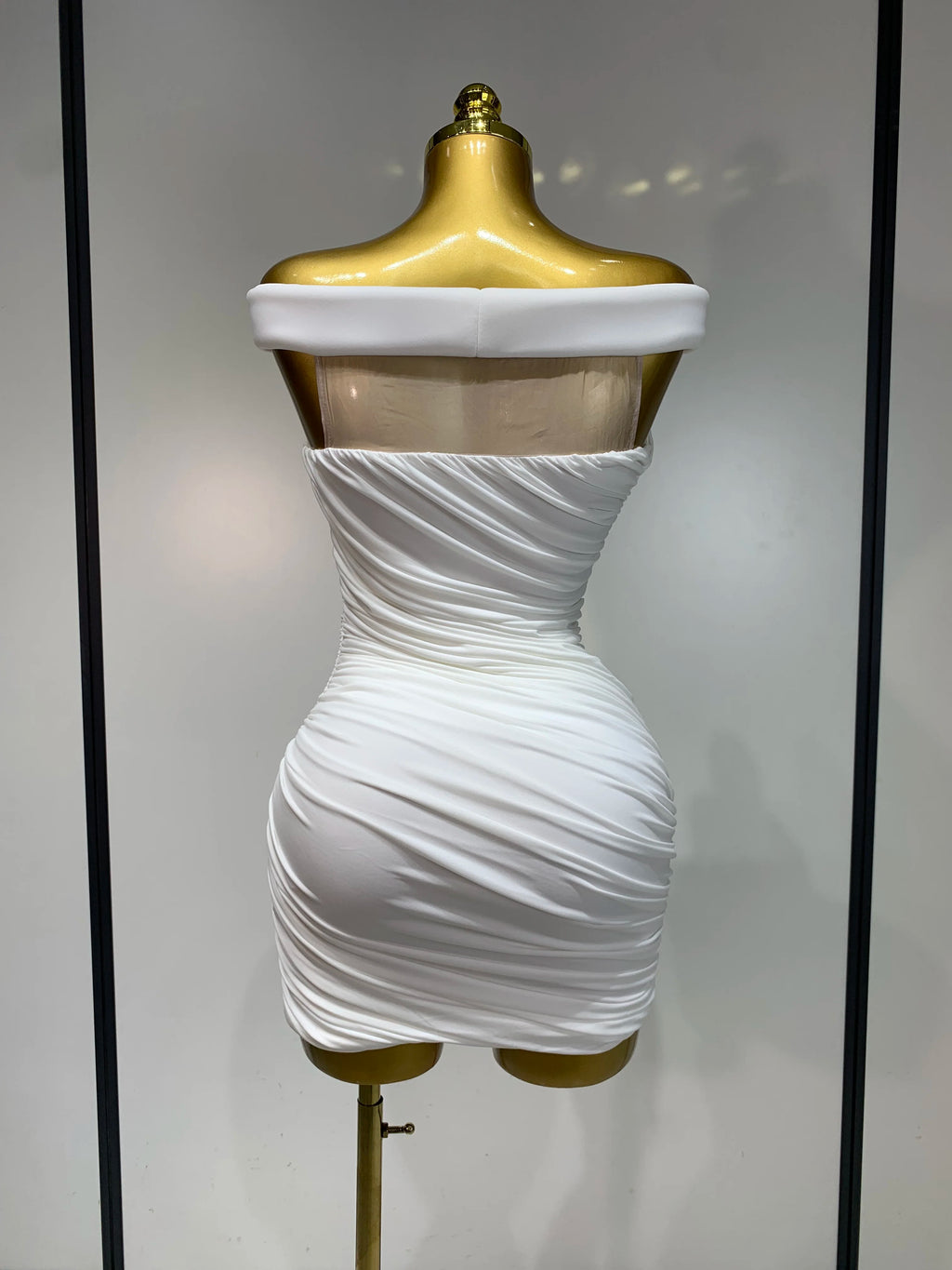 White Ruched Mini Dress