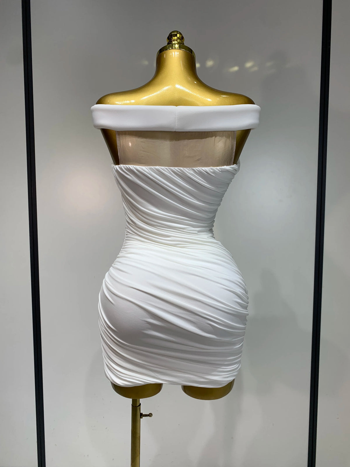 White Ruched Mini Dress