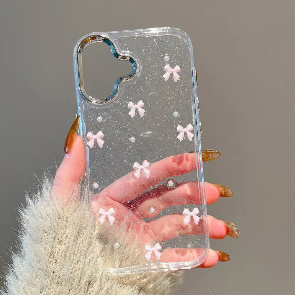 Pink Bow Beads Glitter Clear Phone Case
