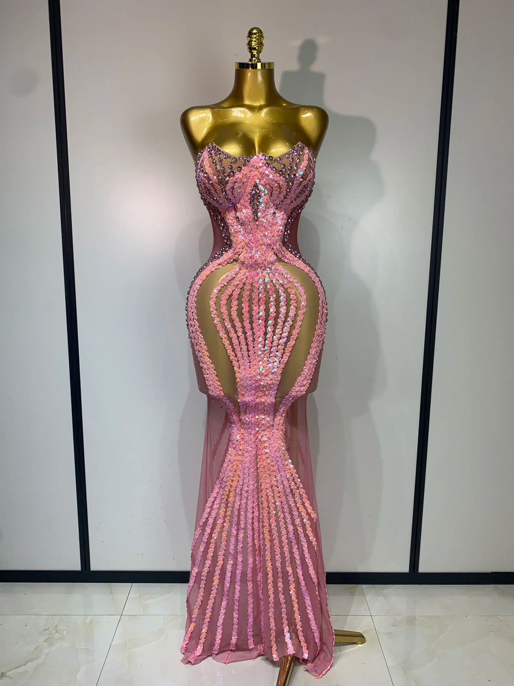 Pink Sequin Mesh Dress