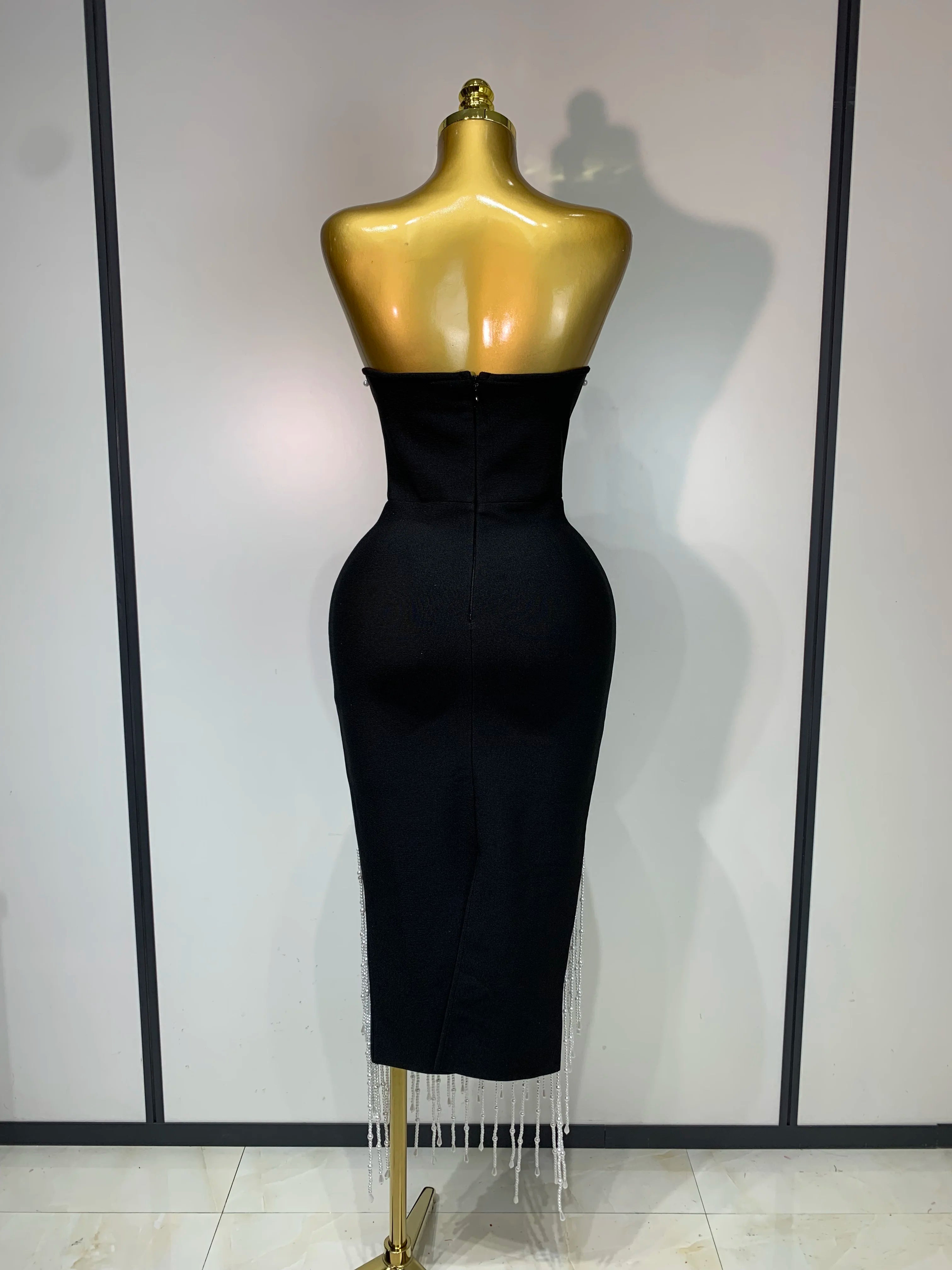 Black Pearl Midi Bodycon Tube Dress