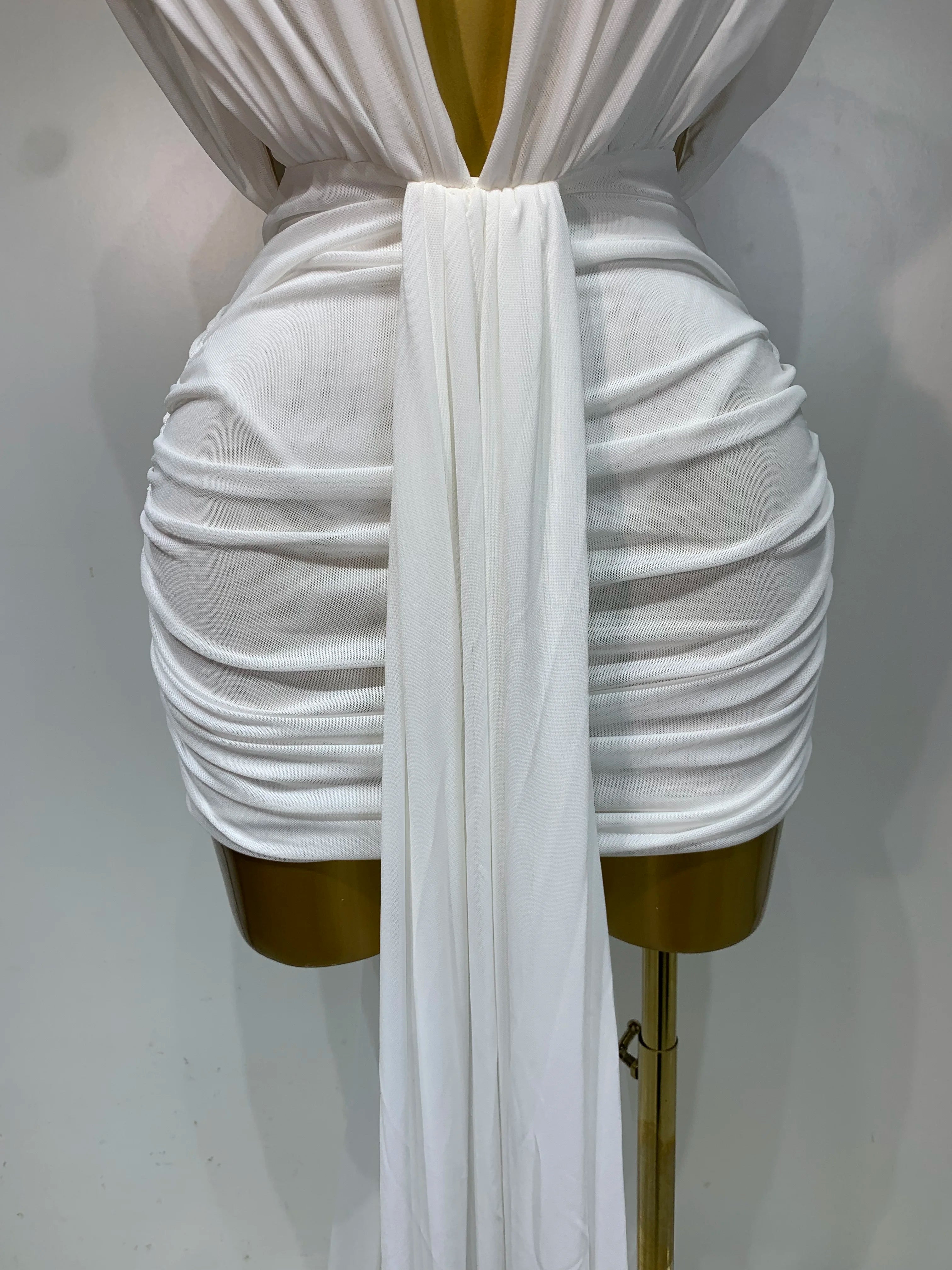 Deep V-Neck Ruched Bodycon Mini Dress