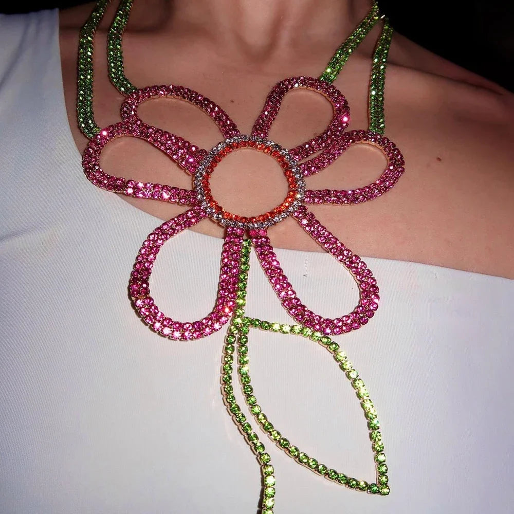 Flower Rhinestone Necklace Choker