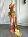 Luxury Gold Diamond Wrap Dress