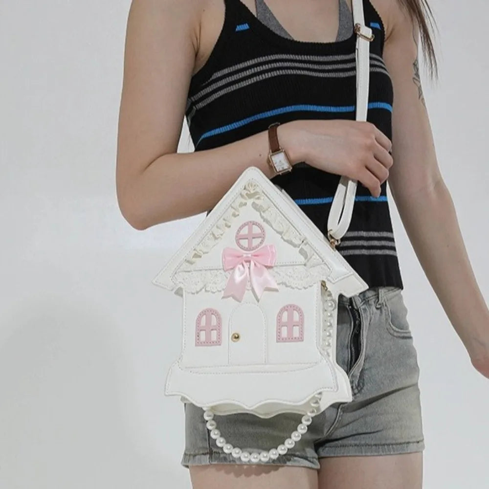 House Shaped Lace Bow Crossbody Purse