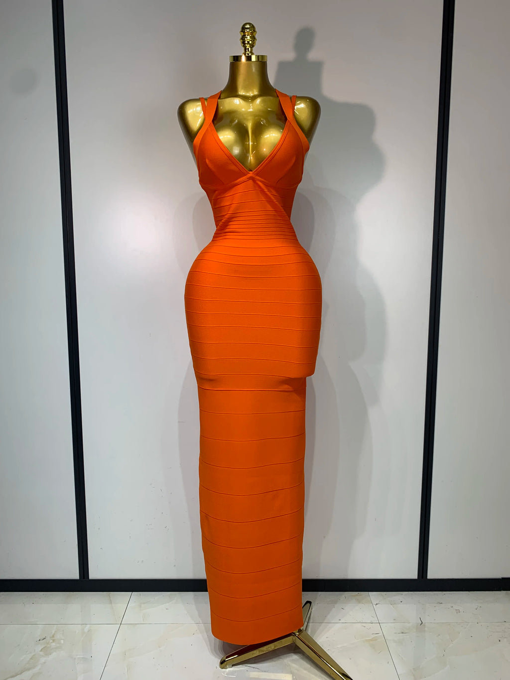 Tangerine Orange Long Bodycon Bandage Dress