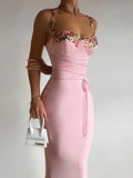 Flower Trim Elegant Dress