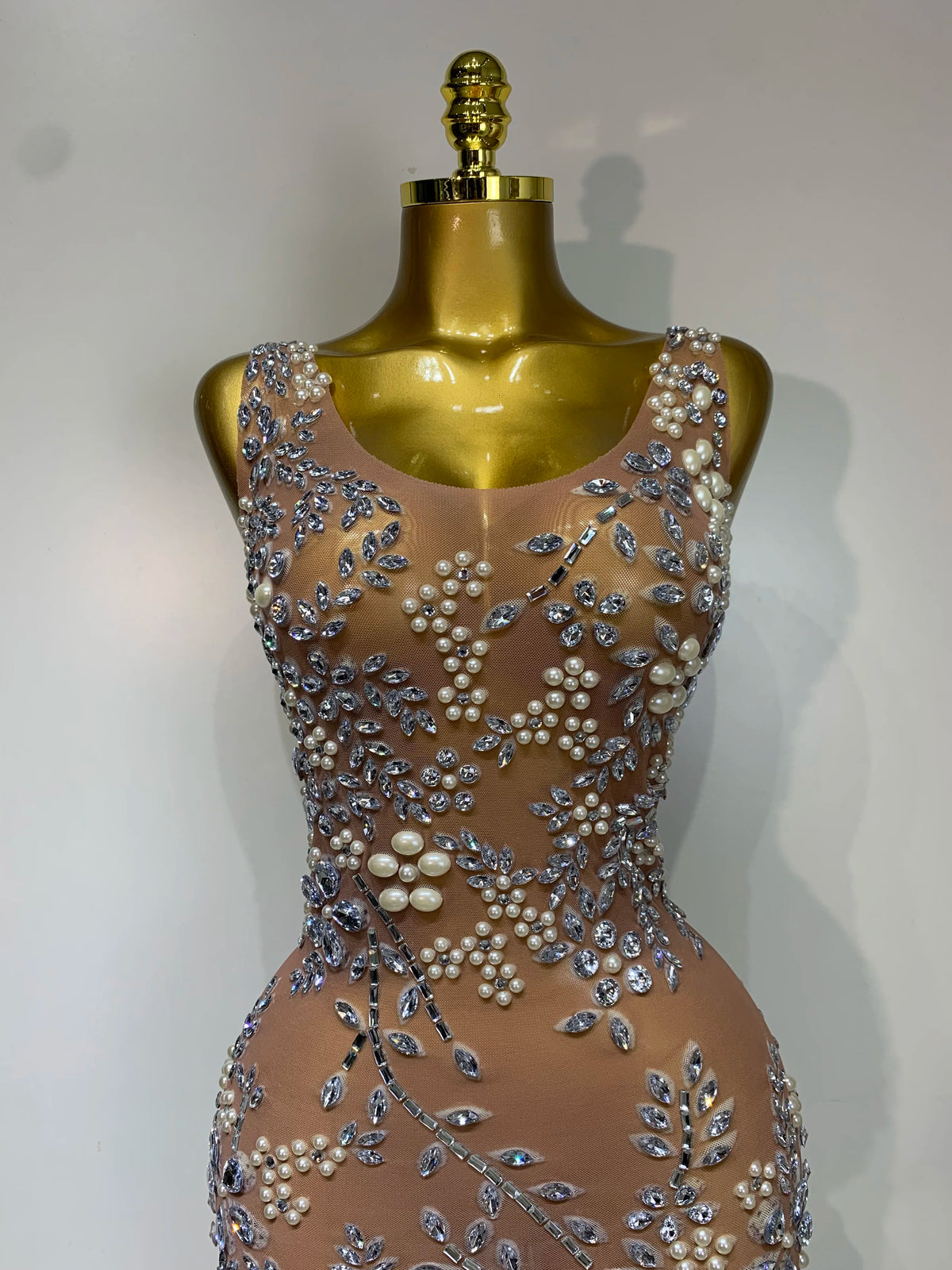 Diamonds Mesh See Through Long Dress