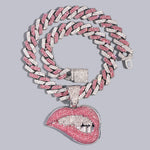 Pink Lip Bite Iced Out Cuban Chain