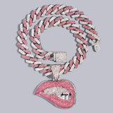 Pink Lip Bite Iced Out Cuban Chain