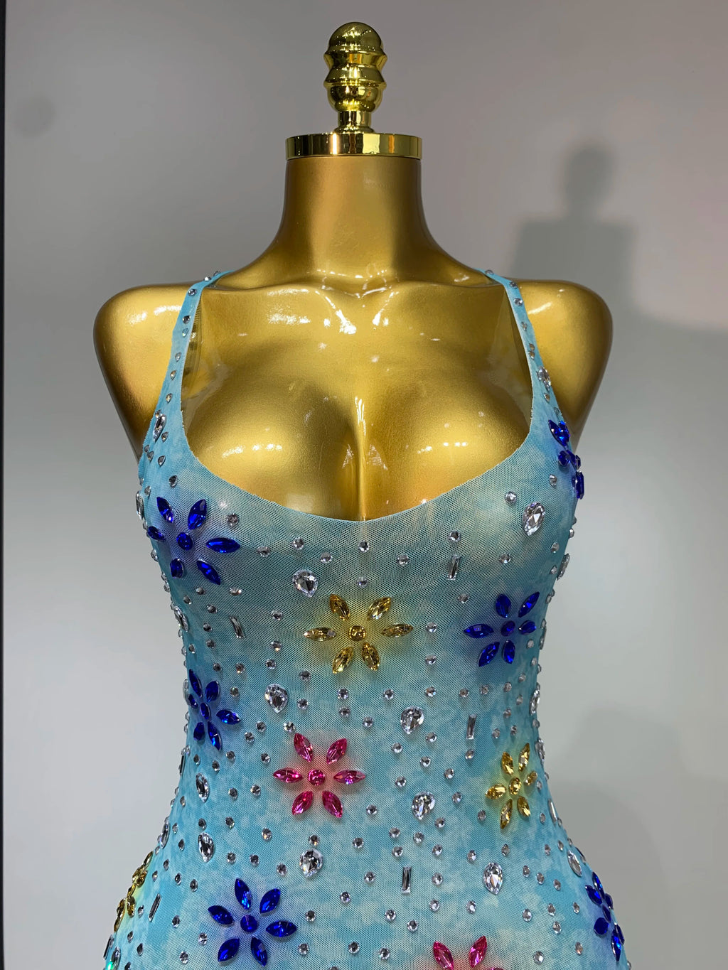 Sparkly Diamonds High Split Mesh Dress