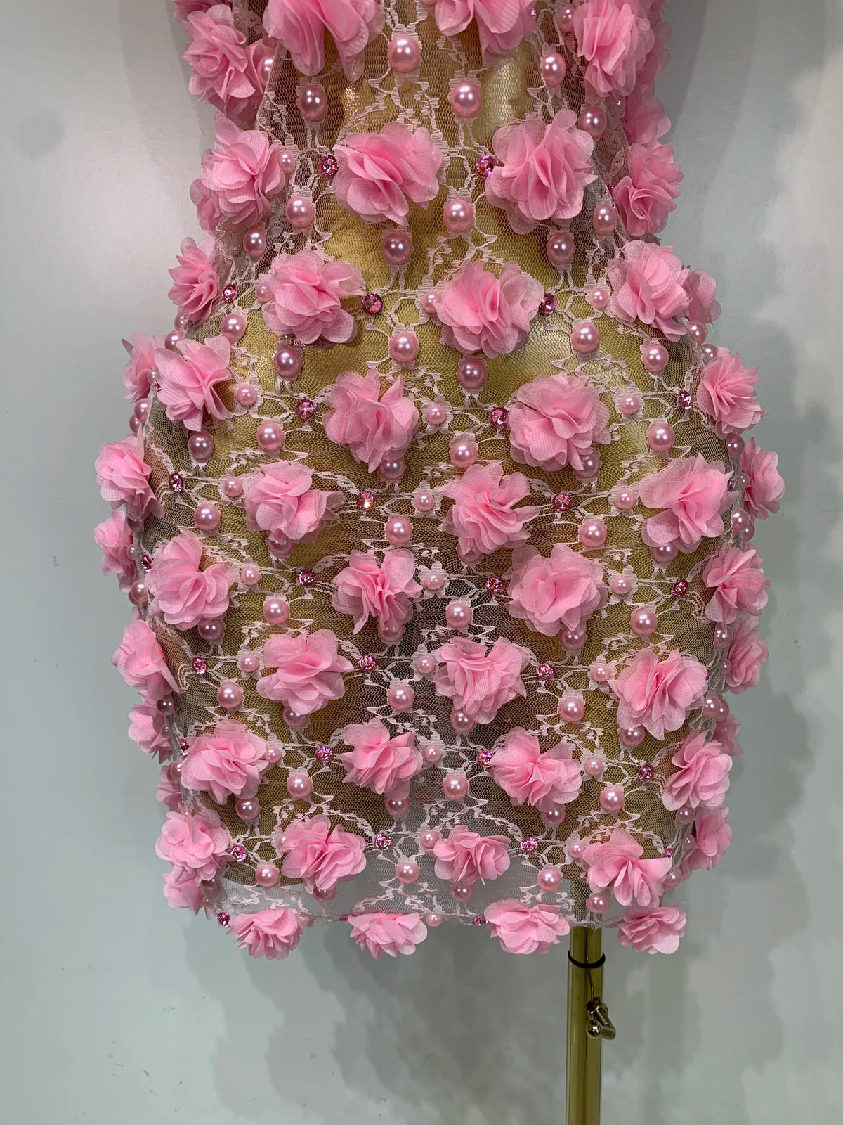 Flowers Pearls Lace Mini Dress
