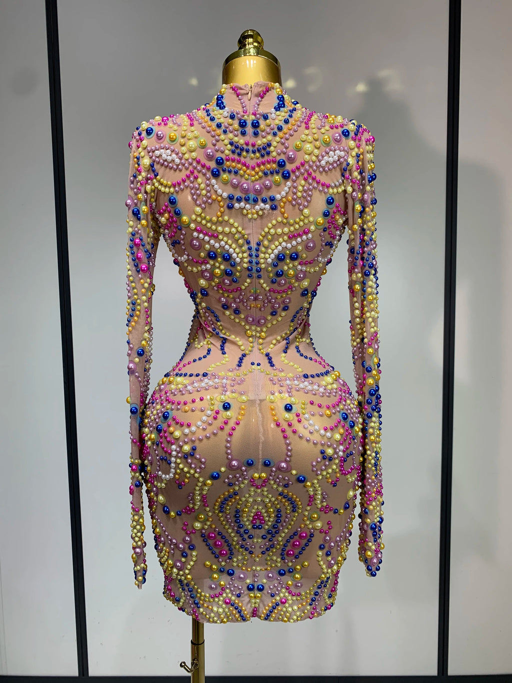 Candy Pearl Long Sleeve Mesh Dress