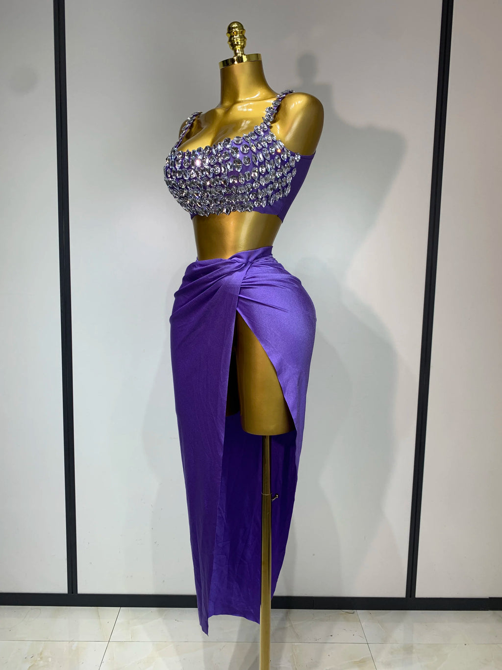 Crystal Diamond Two Piece Skirt Set