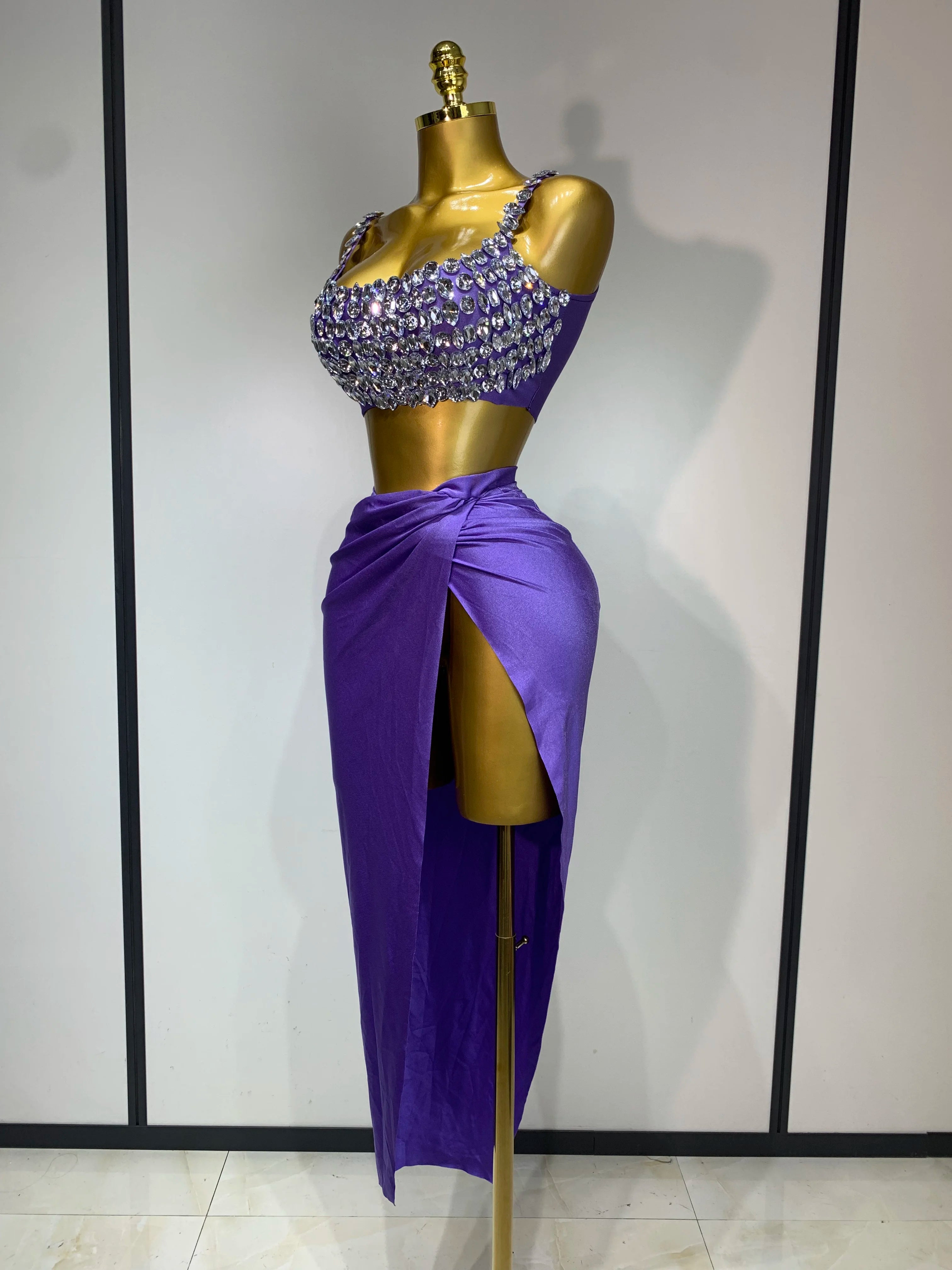 Crystal Diamond Two Piece Skirt Set