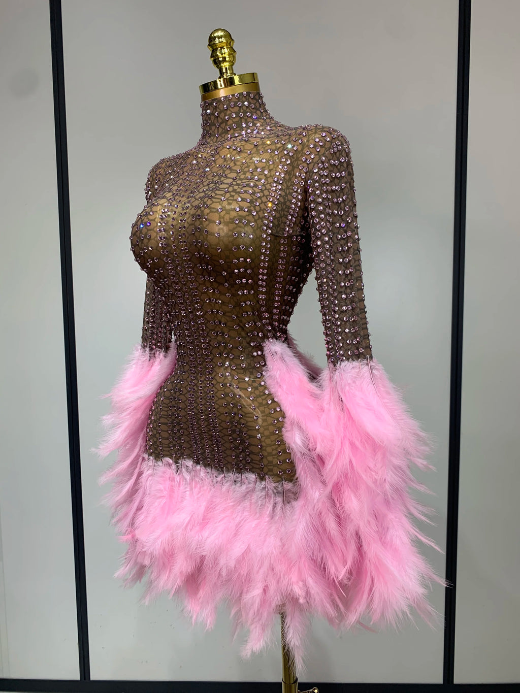 Sexy Flamingo Mesh Feathers Dress
