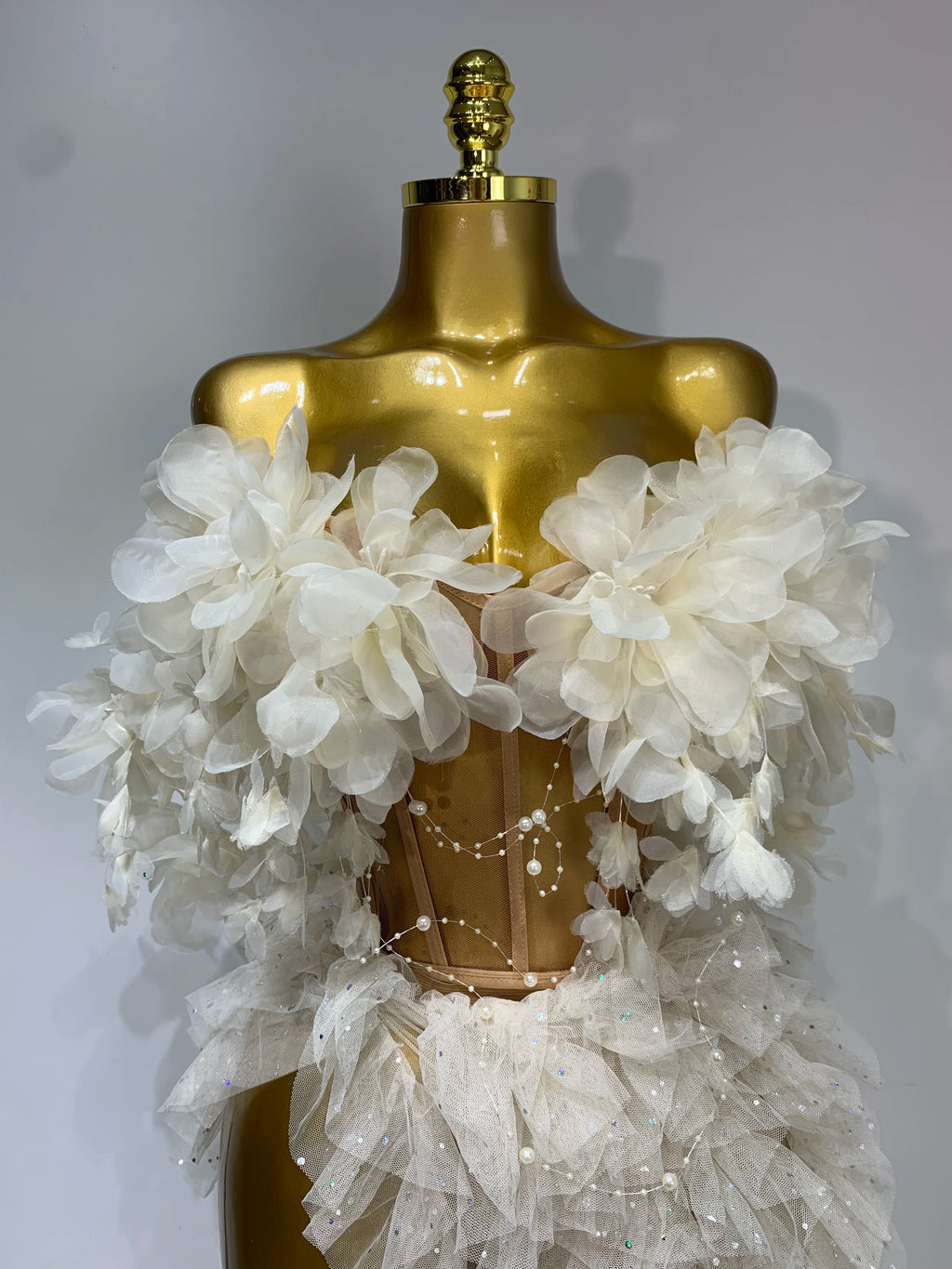 Flower Corset Mesh Two Piece Skirt Set