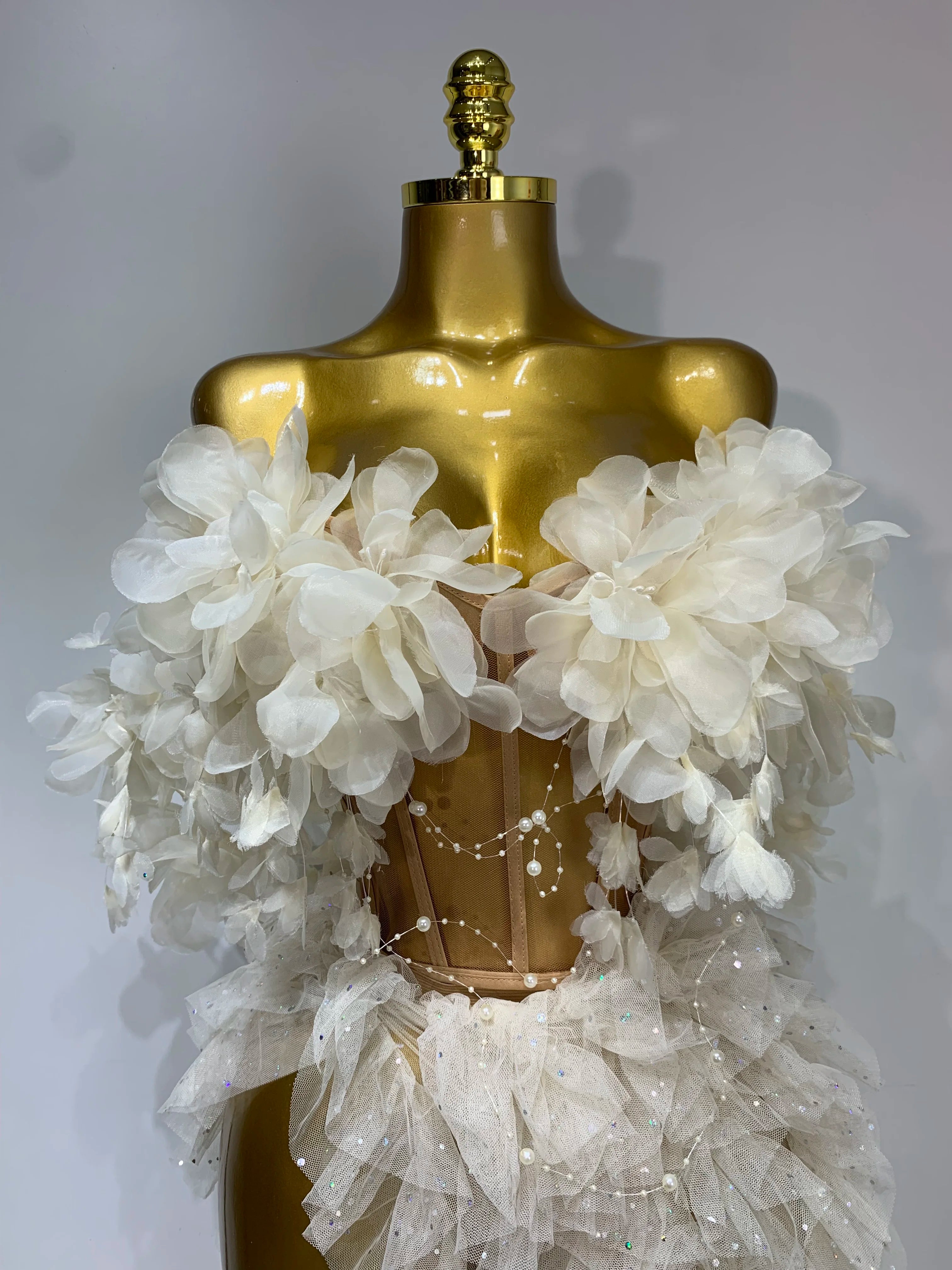 Flower Corset Mesh Two Piece Skirt Set