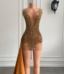 Luxury Gold Crystal Train Dress