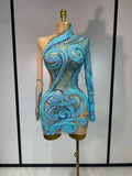 Ocean Swirl Sequin Mini Mesh Dress