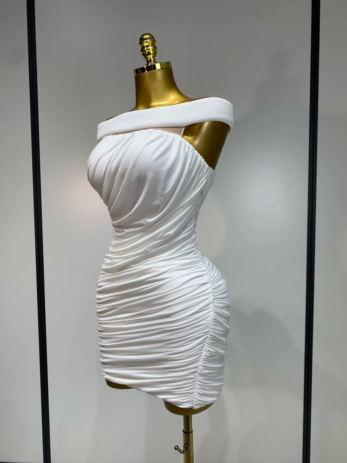 White Ruched Mini Dress