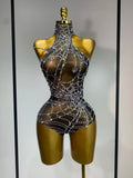 Spider Web Sparkly Diamond Mesh Bodysuit