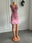 Pink Party Feather Mini Dress