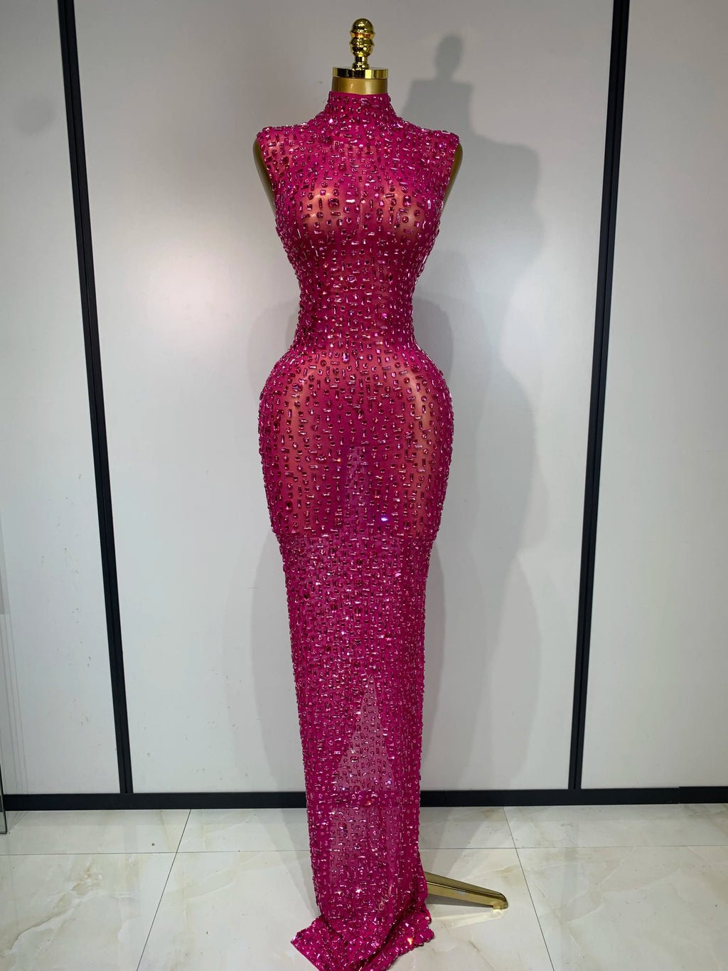 Raspberry Crystal Mesh Dress